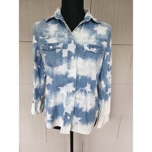 L'Amour Nanette Lepore Stars Button Up Blue And White Small Longsleeve Top
